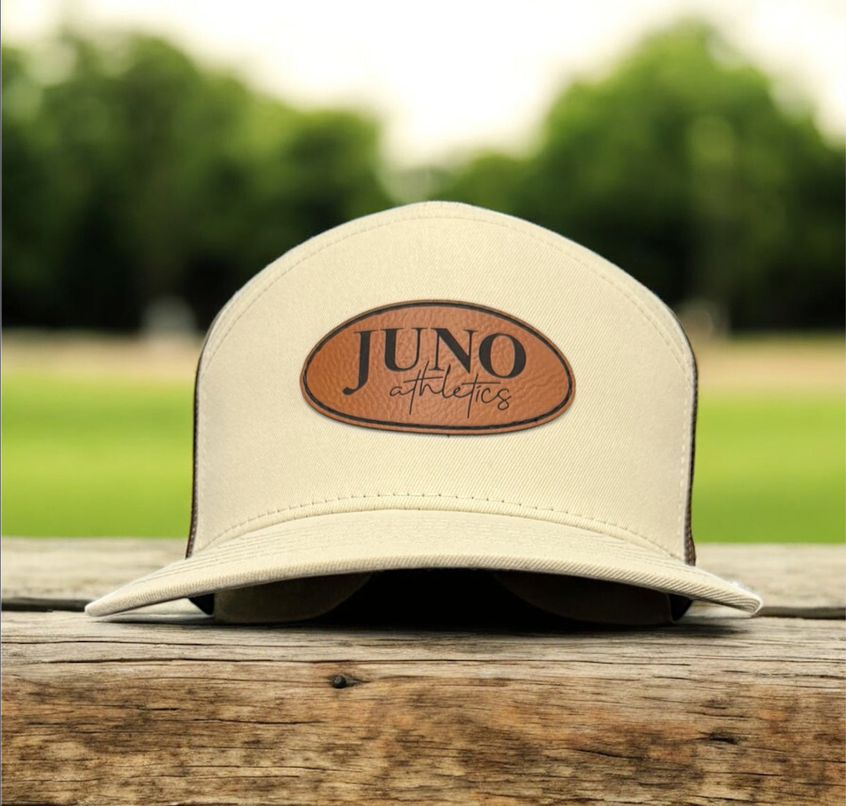 Juno Athletics Stone & Brown 7 Panel Trucker Hat (i3057)
