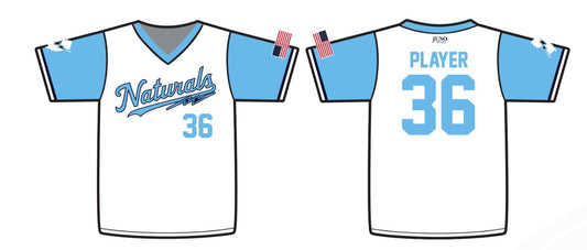 Naturals No Button Team Jersey – White & Carolina