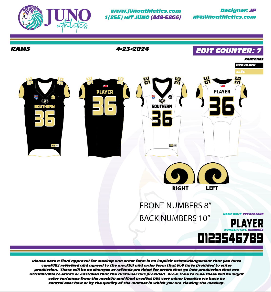 2026 Southern Rams AYF Football Game Jerseys